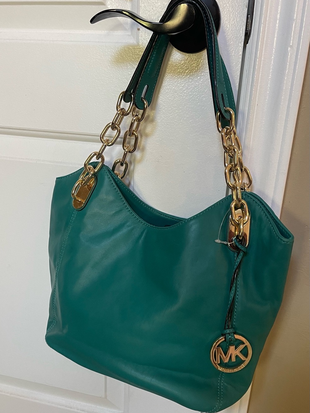 NWT Michael Kors Teal Leather Shoulder Hobo with Gold Chain Trim Hobo medium
